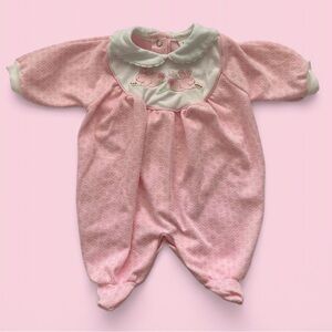 Vintage Baby Dior Pink Bunny Embroidered Footed Romper Small (to 11lbs)